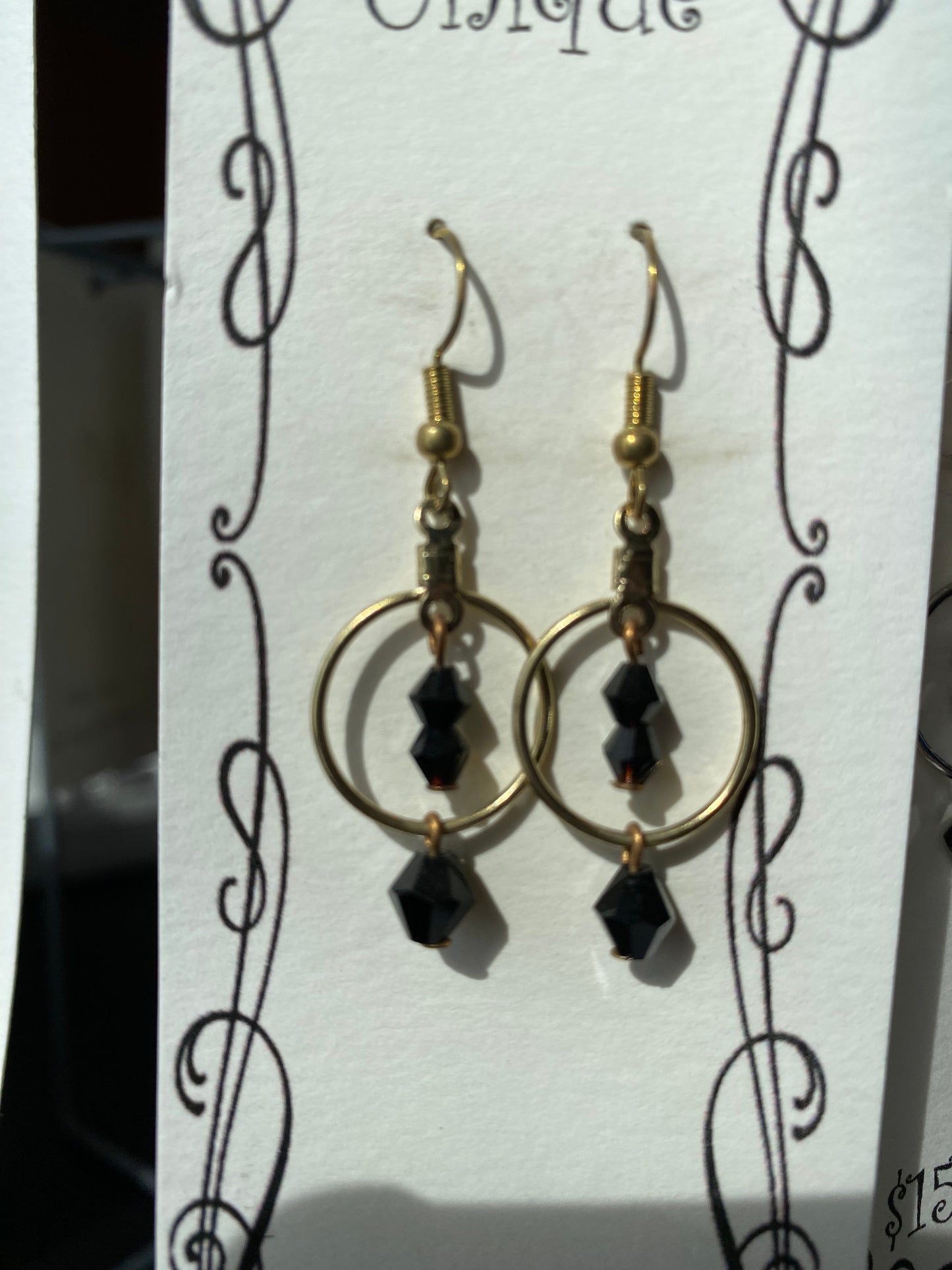 Small Black crystal hoop earrings