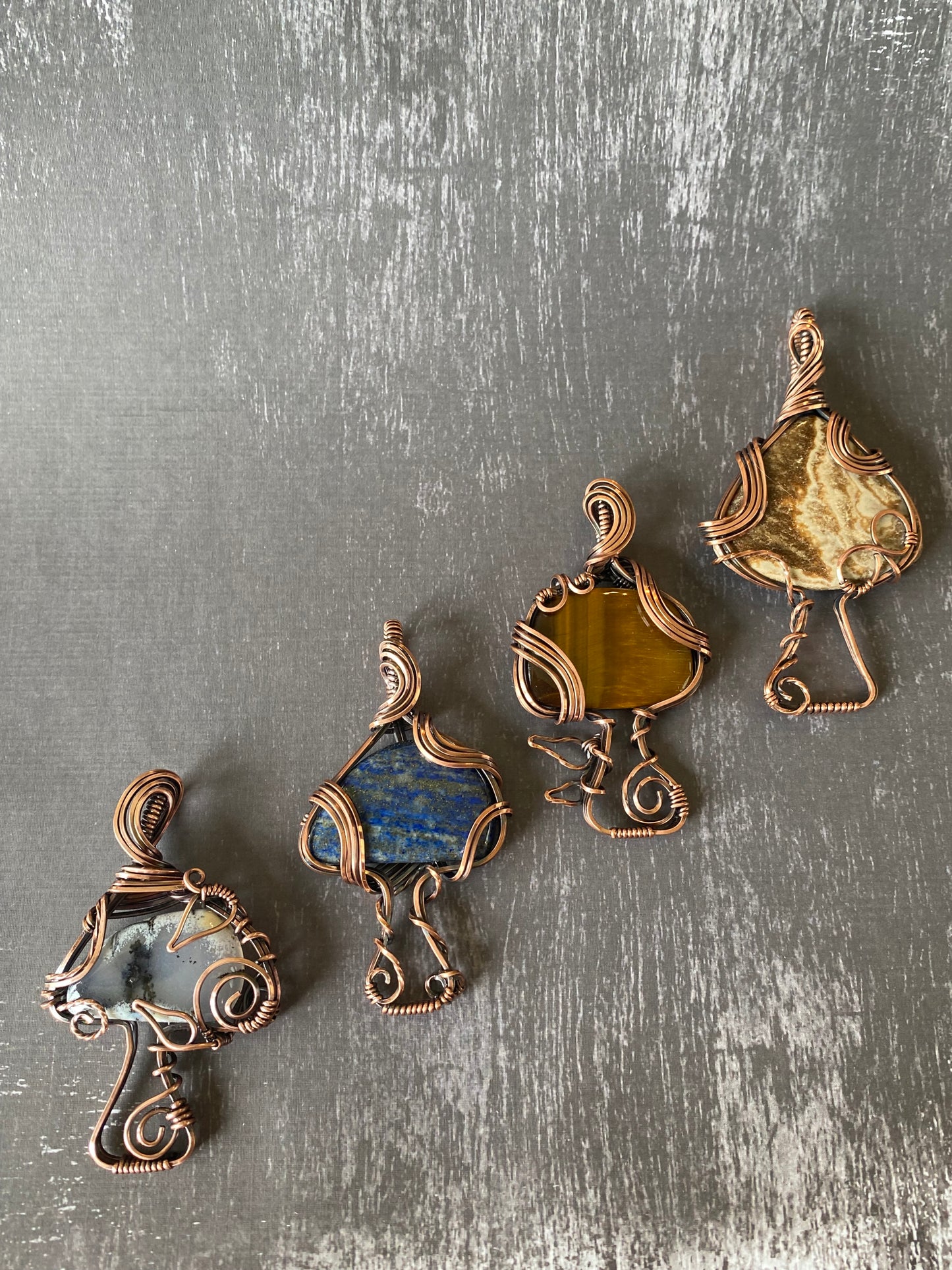 Copper and Gemstone mushroom pendants