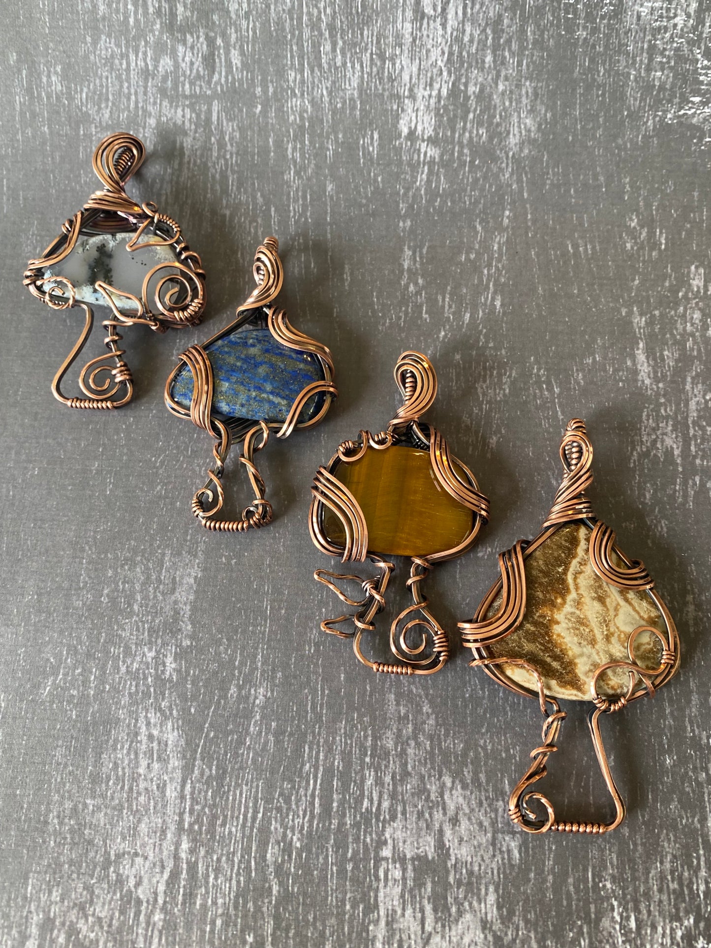 Copper and Gemstone mushroom pendants