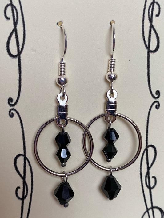 Small Black crystal hoop earrings