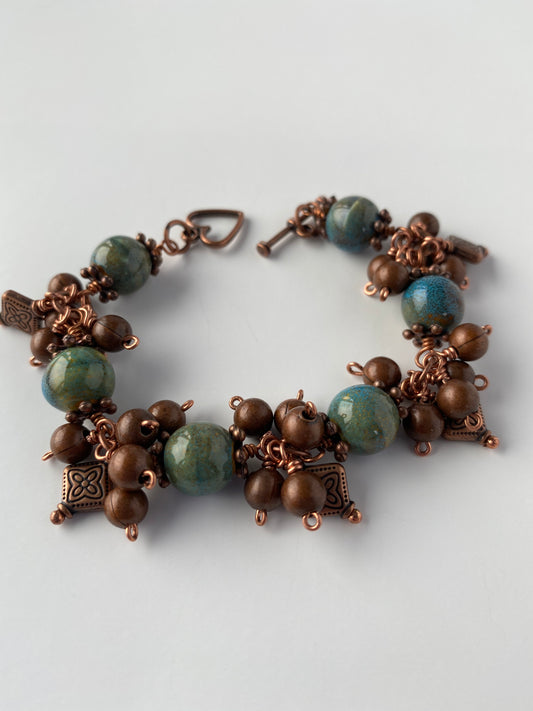 Copper and Blue porcelain cluster bracelet